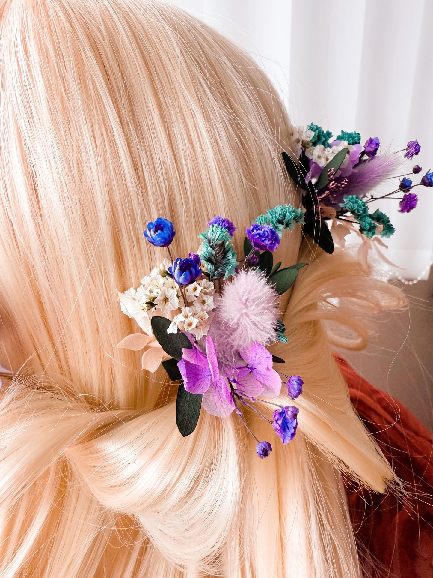 Dried Flower Hair Pins β Purple & Teal Wedding Hair Accessories