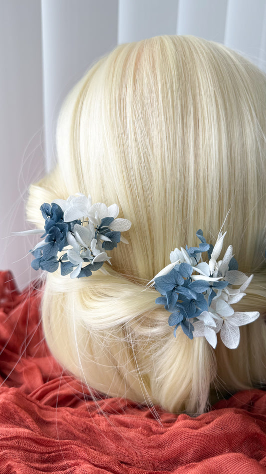 Dusty blue hair floral clip