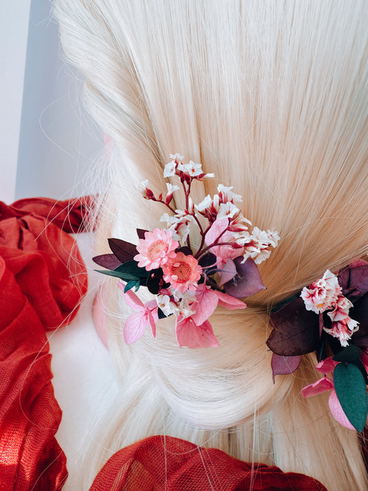 Pink hair flower pins