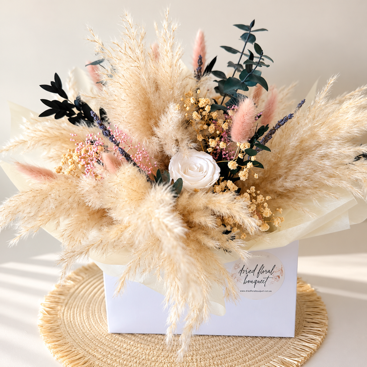 Everlasting Ivory Dried Flower Arrangement in Basket