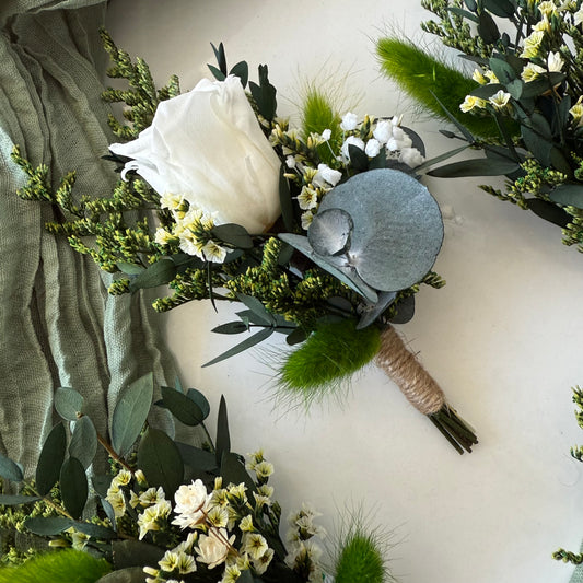 Aesthetic Groom Boutonniere with Eucalyptus and Dried Flowers