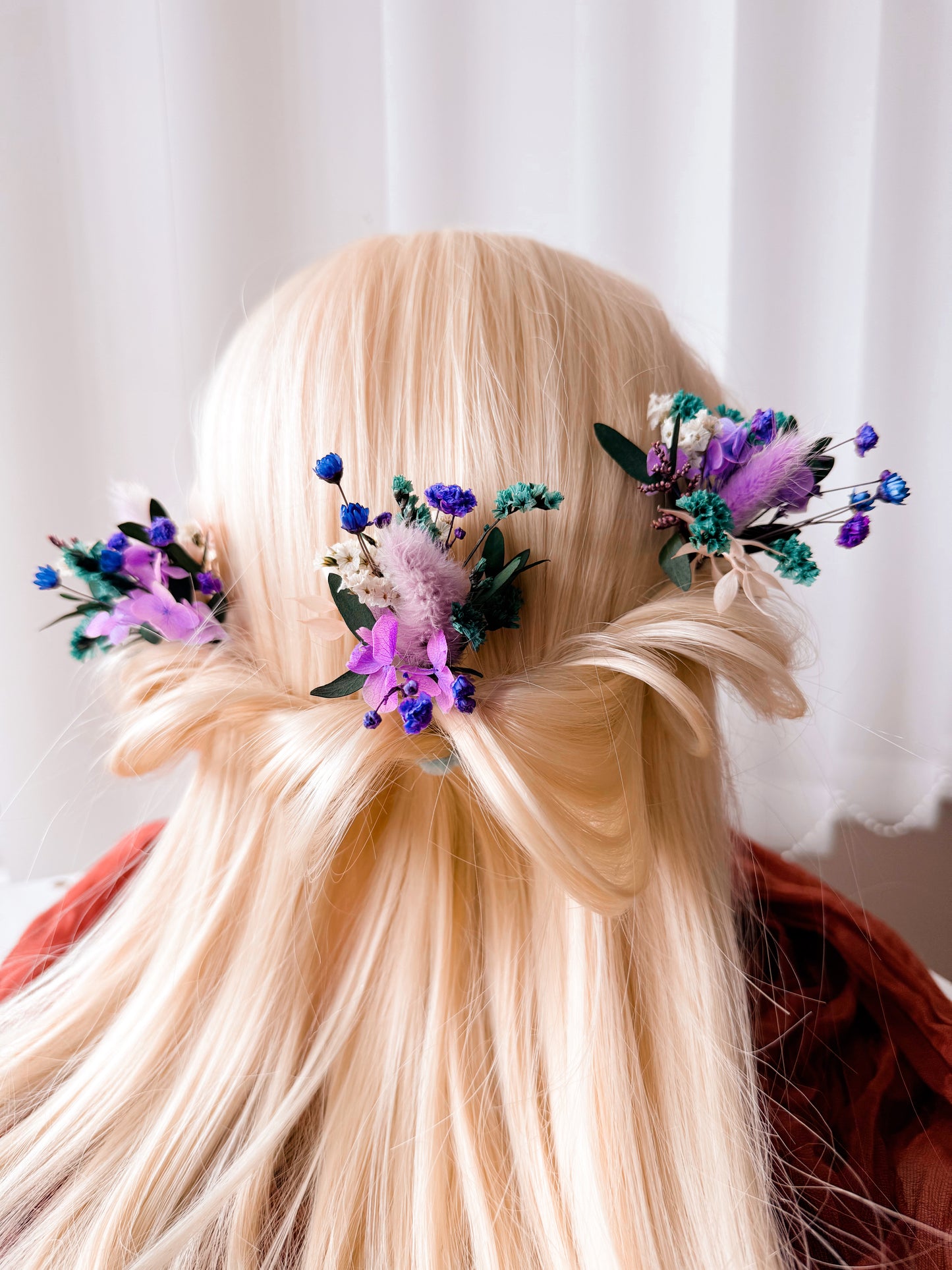 Dried Flower Hair Pins β Purple & Teal Wedding Hair Accessories