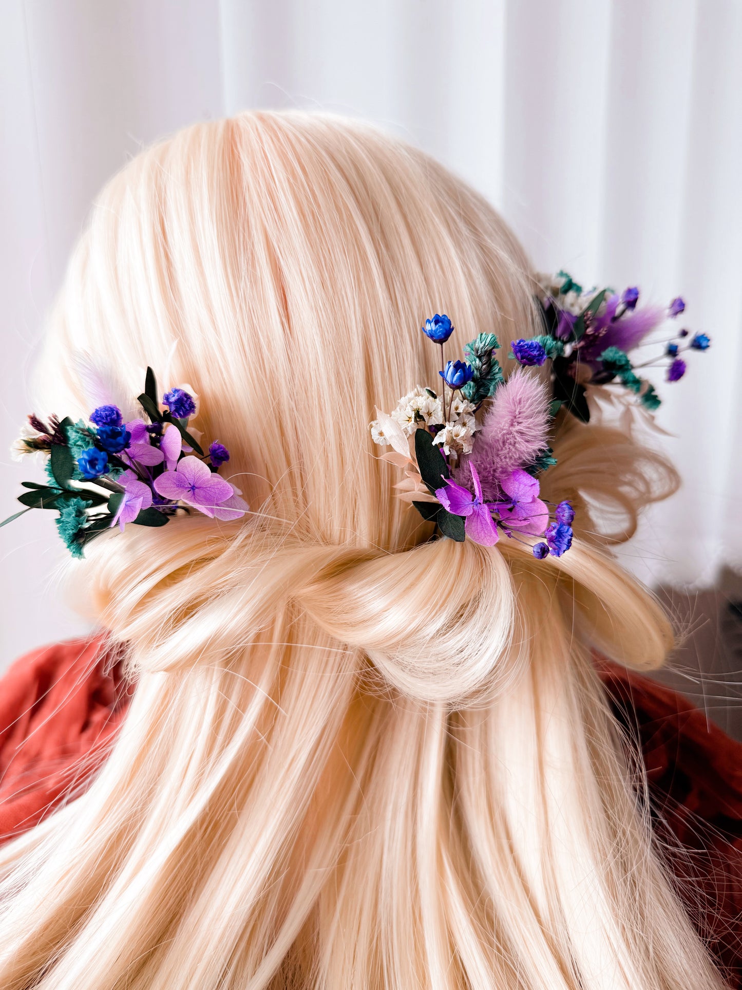 Dried Flower Hair Pins β Purple & Teal Wedding Hair Accessories