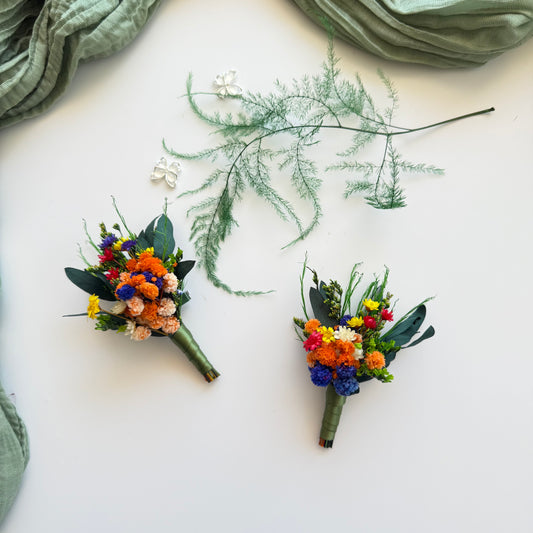Dried Flower Wedding Boutonniere – Rustic Boho Groom Buttonhole | Terracotta & Sage