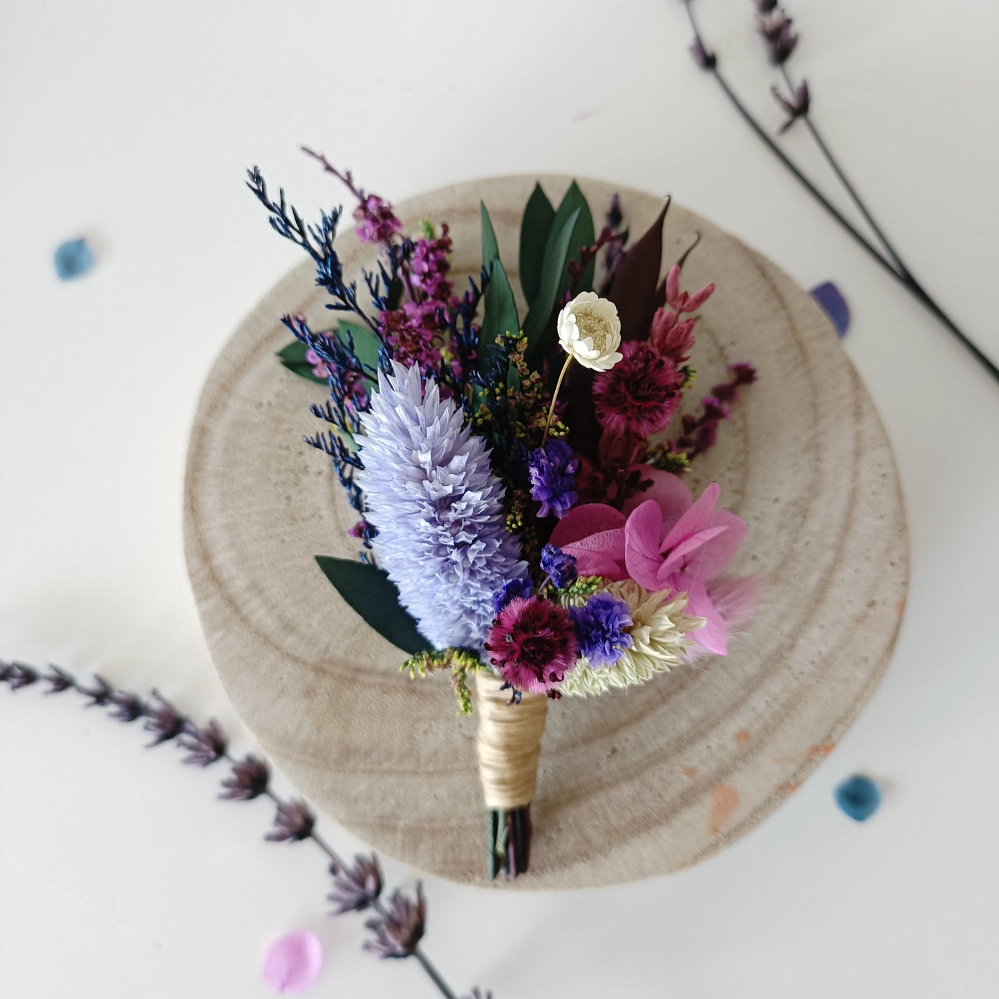 Lavender & Plum Dried Flower Boutonniere | Boho Wedding Buttonhole Australia