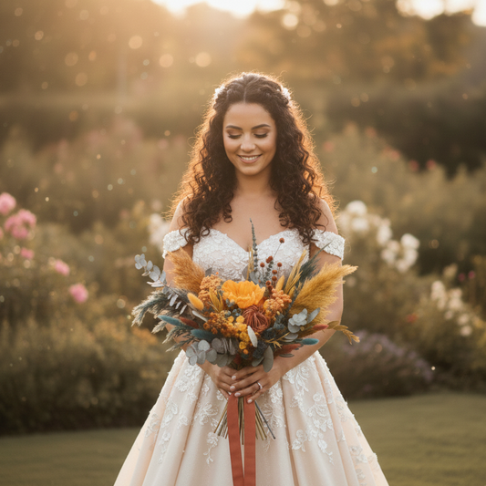 boho wedding bouquet with sunflowers