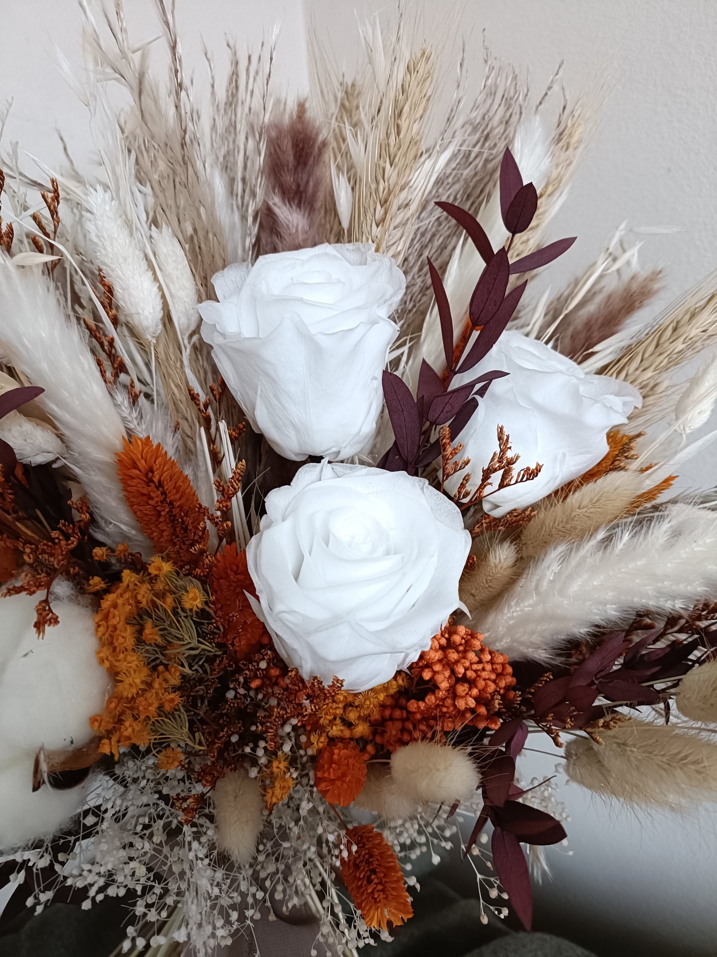 Rust Wedding Bouquet, Preserved roses bouquet, White and orange bouquet, wildflower bouquet, Bridesmaid flowers, Boho flowers, dried bridal bouquet, Preserved roses bouquet, everlasting bridal bouquet