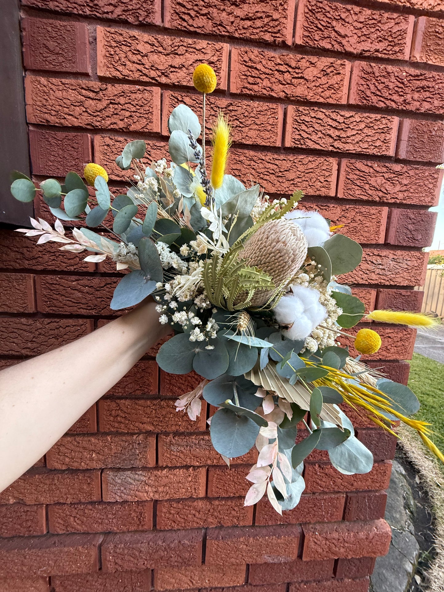Easel flowers with eucalyptus