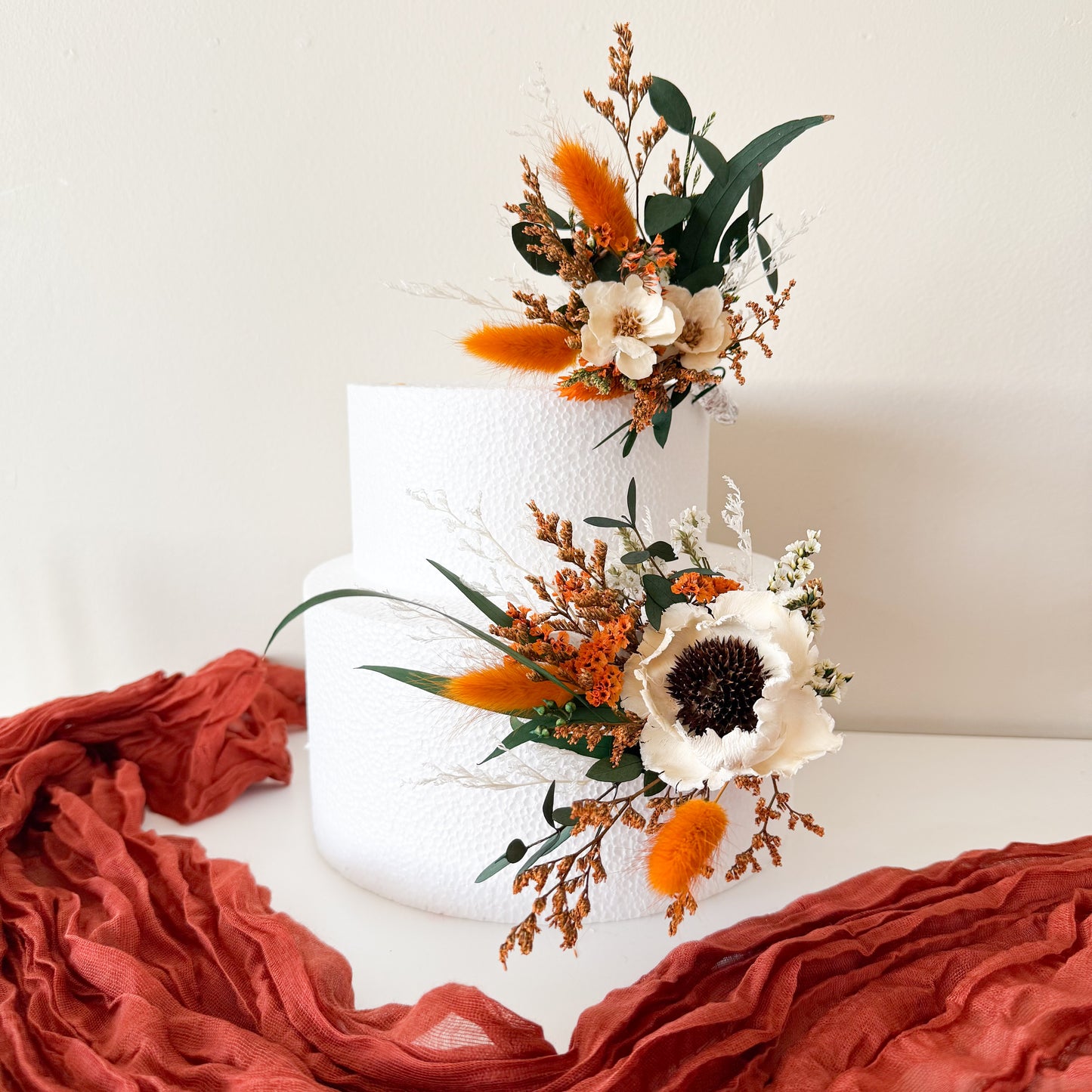 Flower Cake Topper in Terracotta and Green