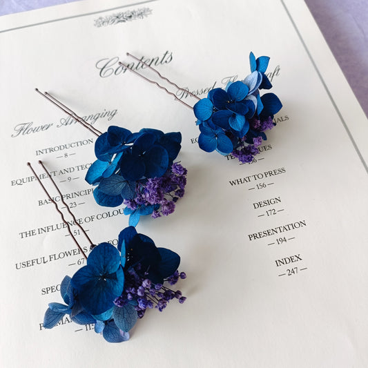Navy Blue Bridal Hairpins, Deep Blue Wedding Flower Hair Accessories, Bridesmaids Set, Royal Blue Hair Floral Comb, Cobalt Flower Crown
