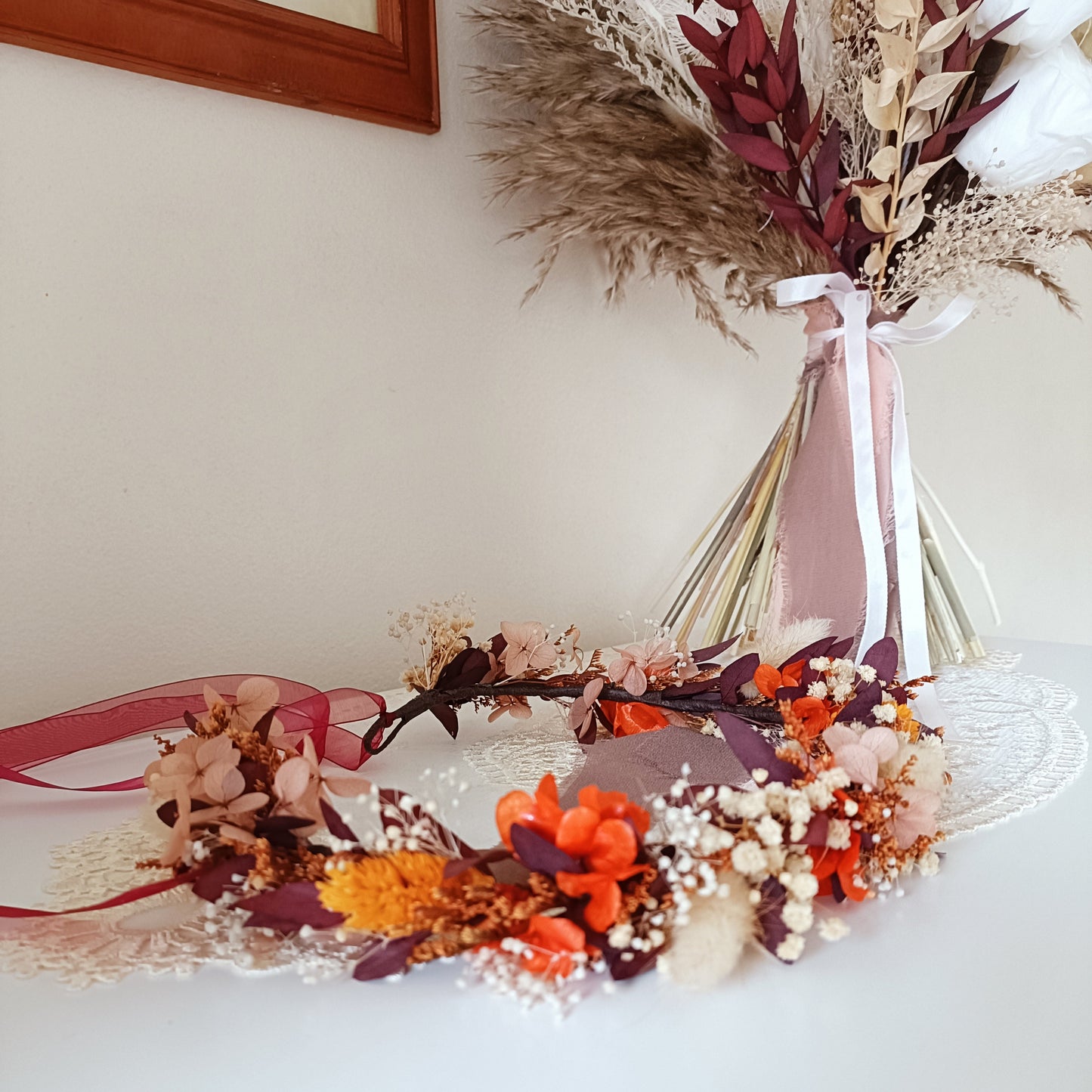 terracotta dried floral crown, dried flower headpiece, bridal dried flower crown