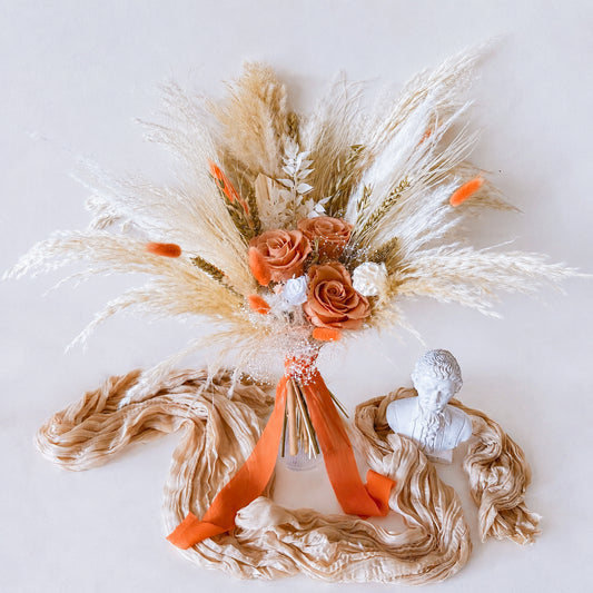 pampass bridal white and peach bouquet