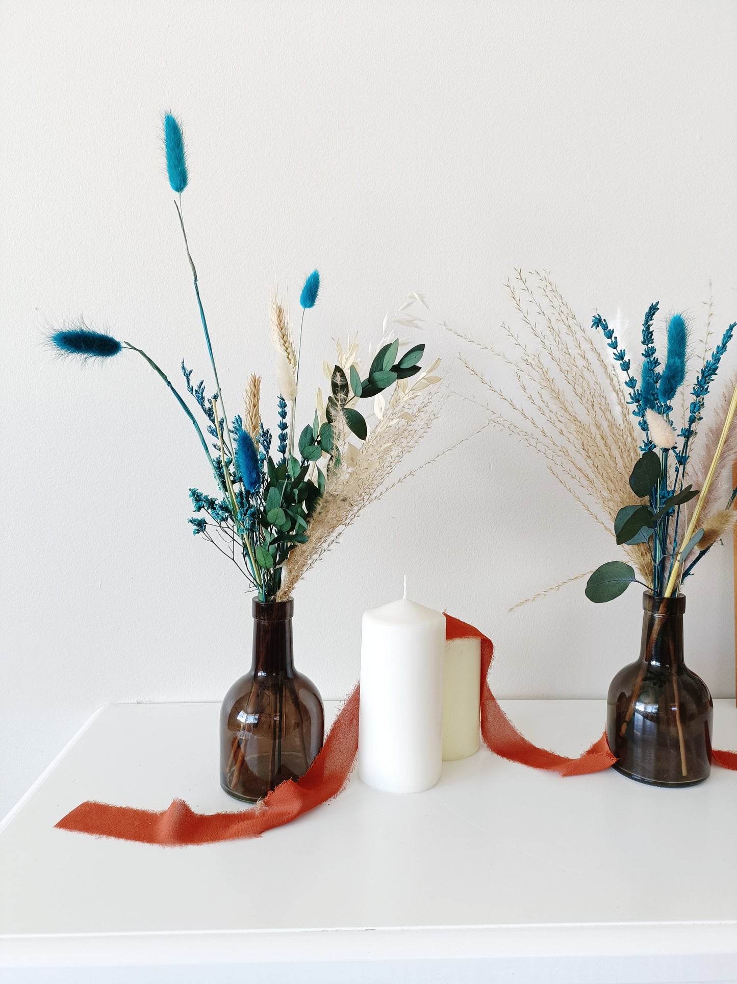 Dried Small Ivory Sky Dusty Blue Table Decor , Boho Rustic Wedding Centrepieces