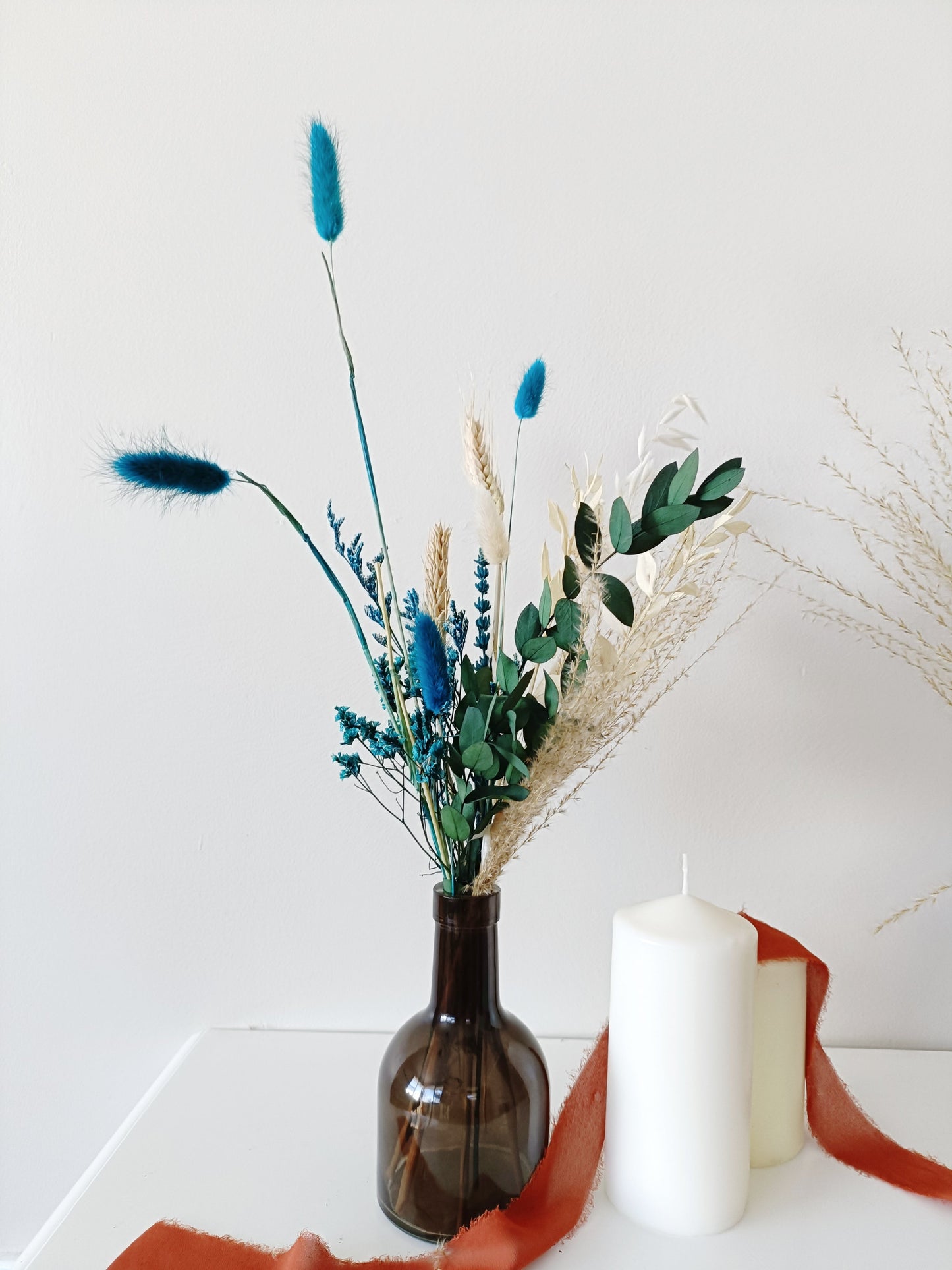 Dried Small Ivory Sky Dusty Blue Table Decor , Boho Rustic Wedding Centrepieces