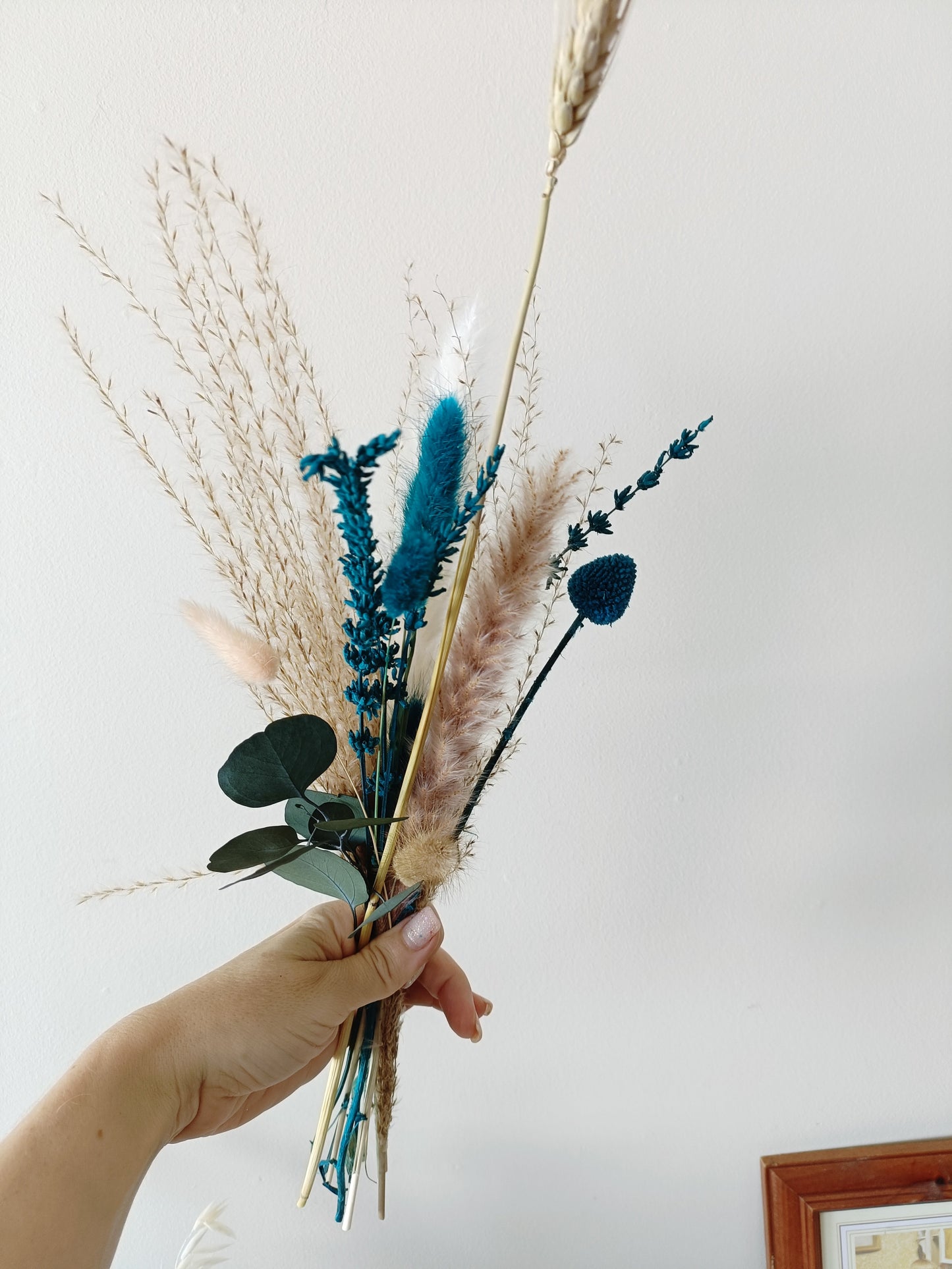 Dried Small Ivory Sky Dusty Blue Table Decor , Boho Rustic Wedding Centrepieces