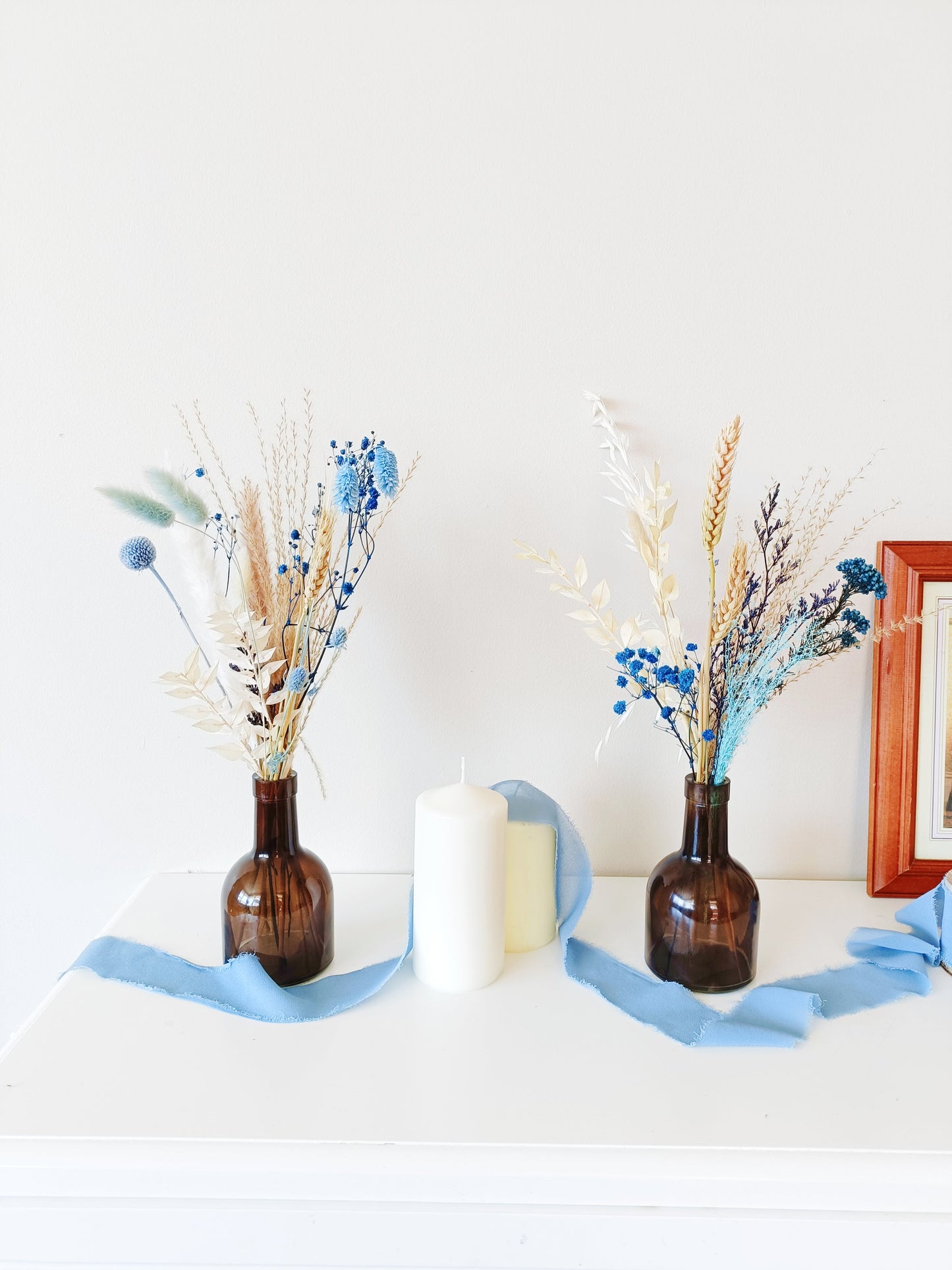 Dried Small Teal & Orange Table Decor , Boho Rustic Wedding Flowers