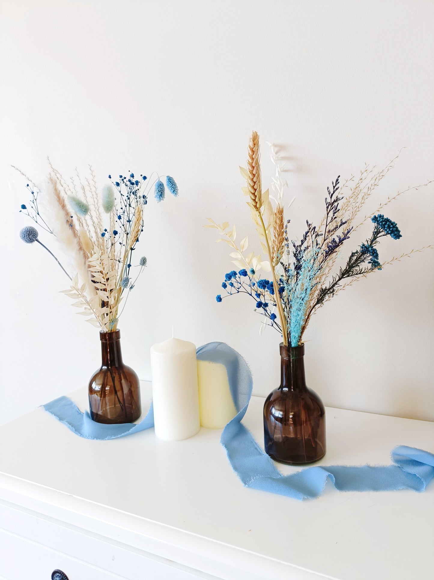 Dried Small Teal & Orange Table Decor , Boho Rustic Wedding Flowers