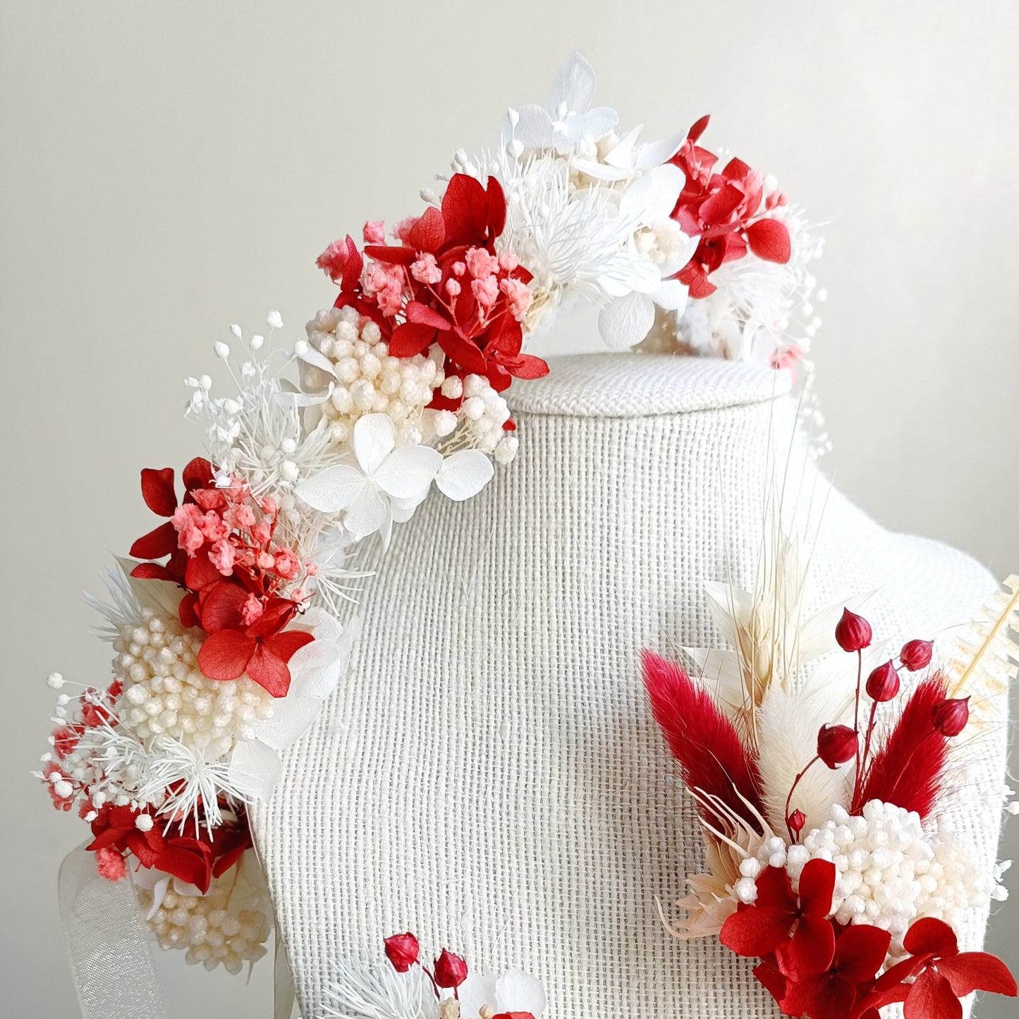 Dried Floral Crown | White & Dusty Red Crown