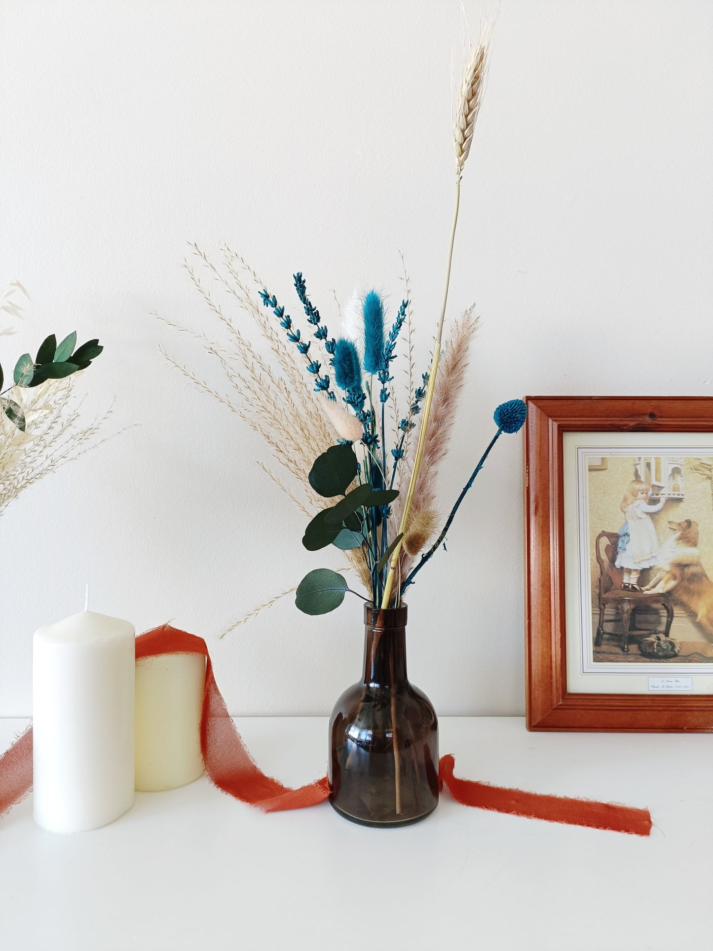 Dried Small Ivory Sky Dusty Blue Table Decor , Boho Rustic Wedding Centrepieces