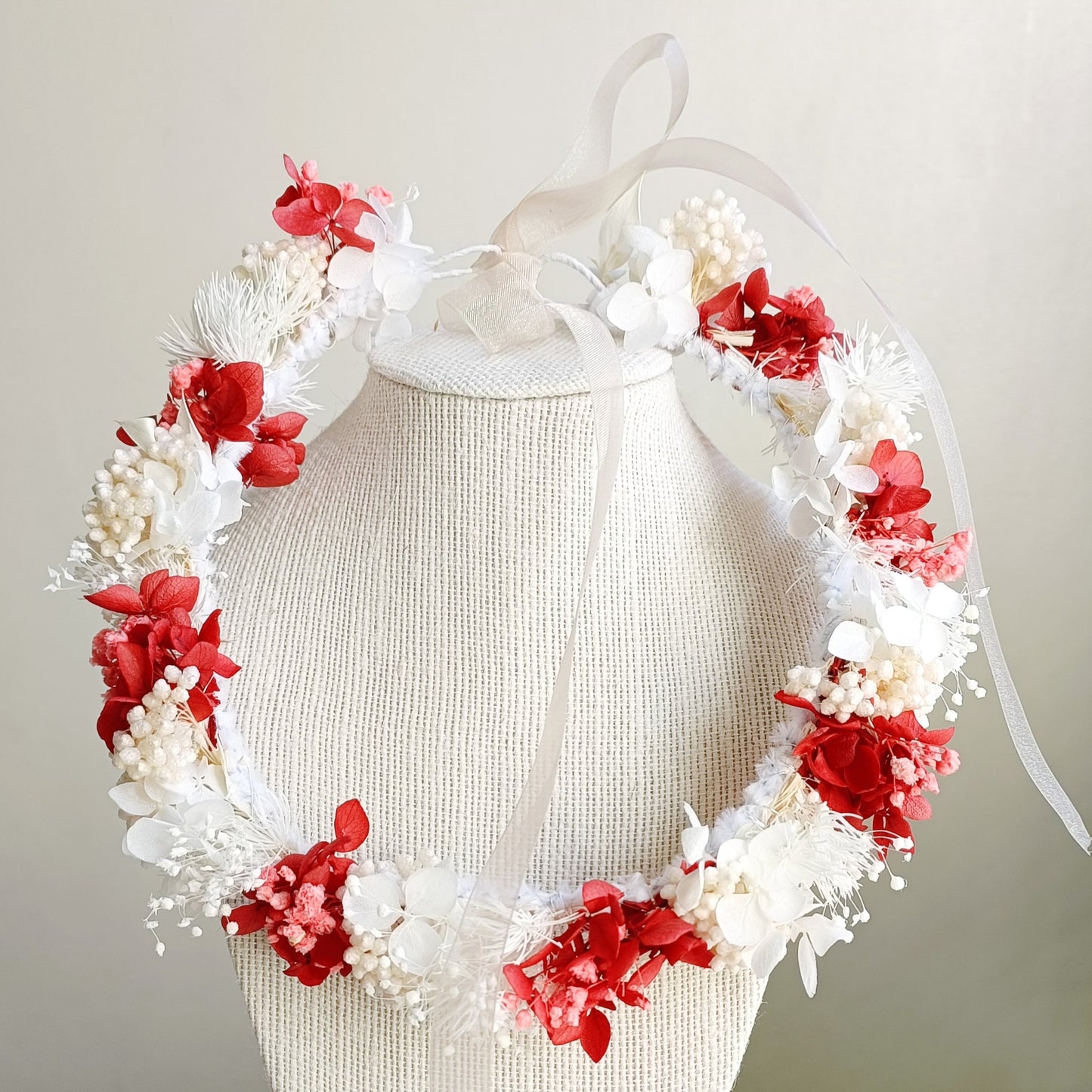 Dried Floral Crown | White & Dusty Red Crown