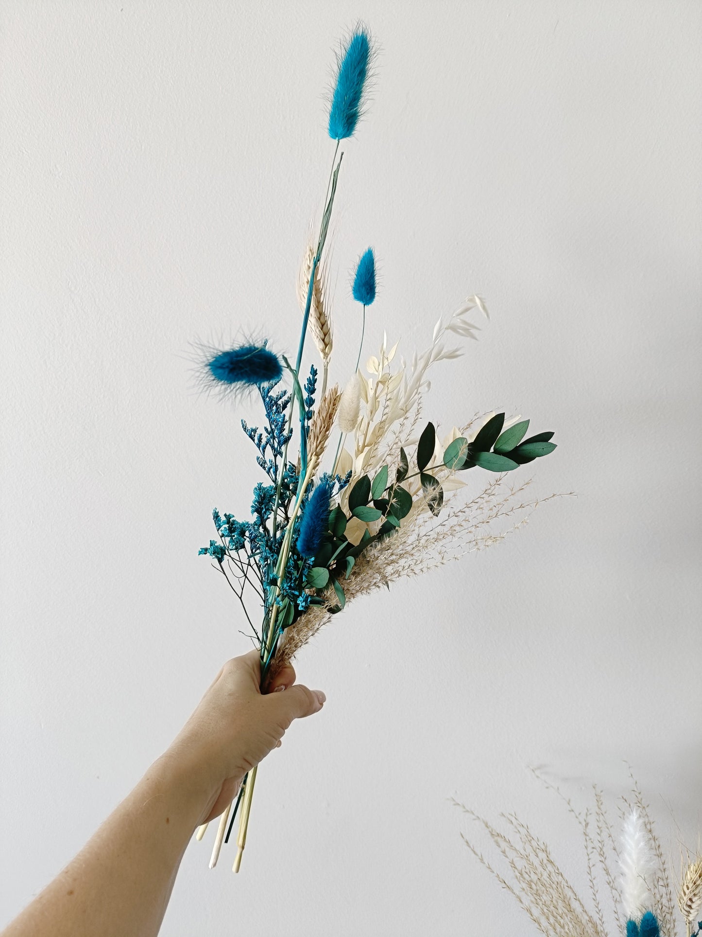 Dried Small Ivory Sky Dusty Blue Table Decor , Boho Rustic Wedding Centrepieces
