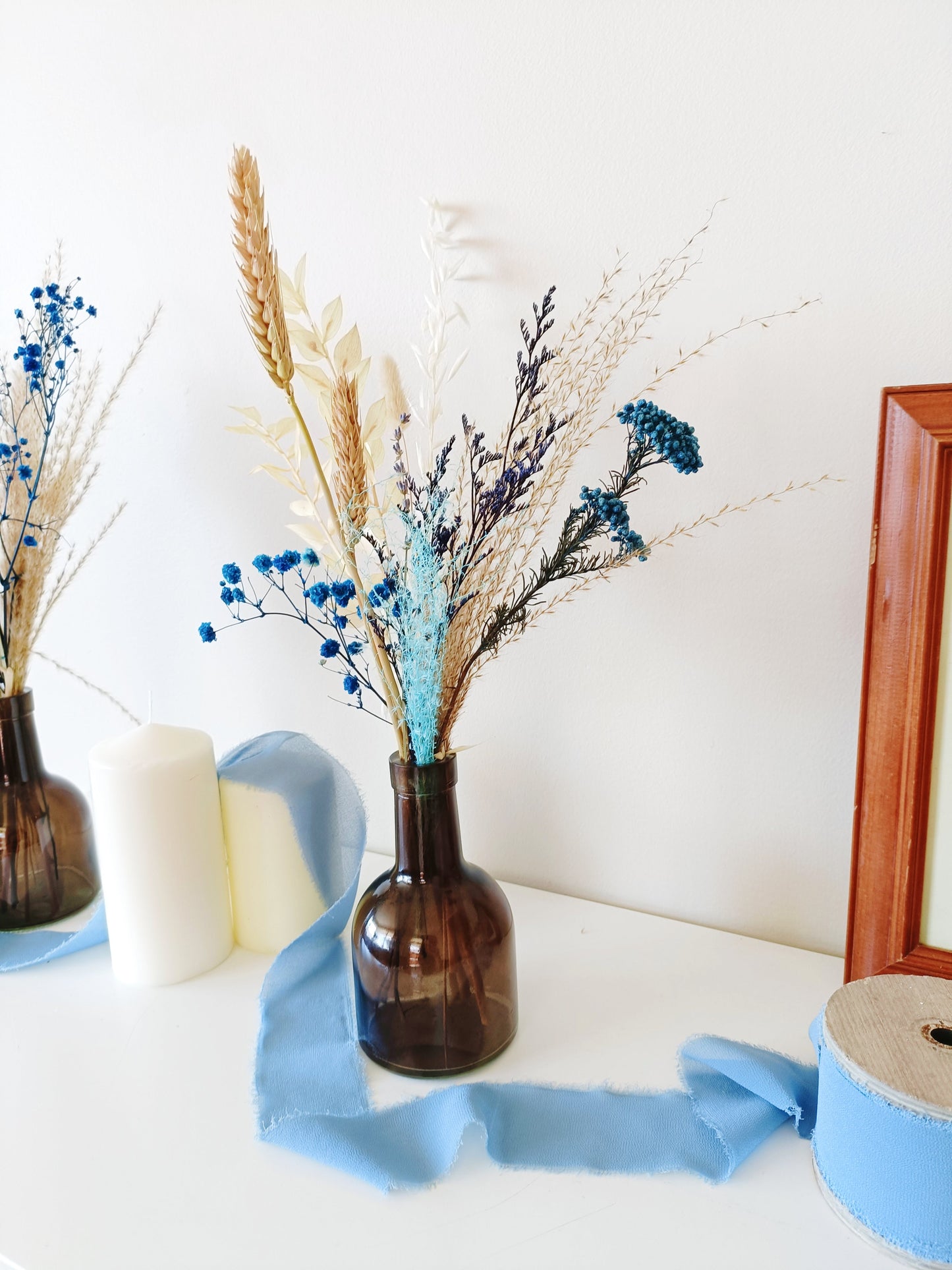 Dried Small Teal & Orange Table Decor , Boho Rustic Wedding Flowers