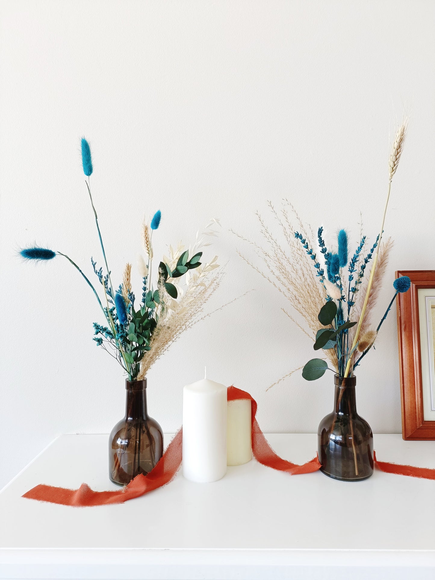 Dried Small Ivory Sky Dusty Blue Table Decor , Boho Rustic Wedding Centrepieces