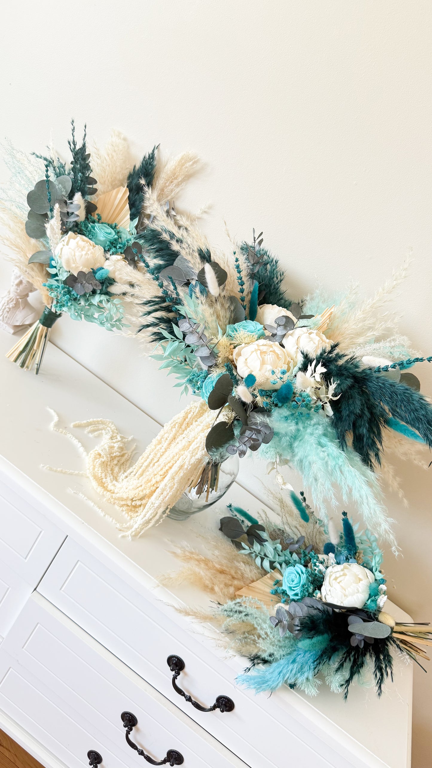 Teal and Aqua Boho Bridal Bouquet with Sola Peony and Rose