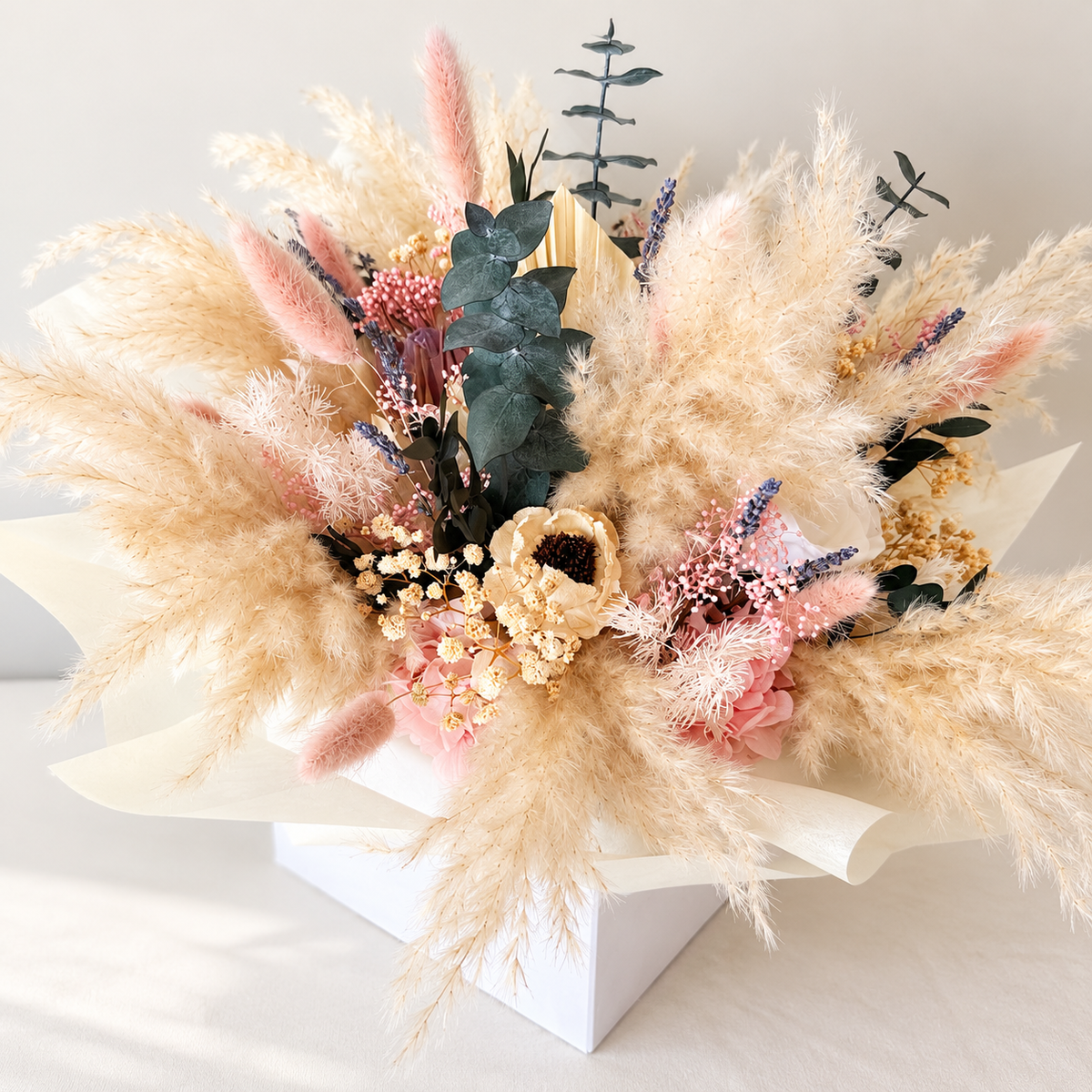 Everlasting Ivory Dried Flower Arrangement in Basket
