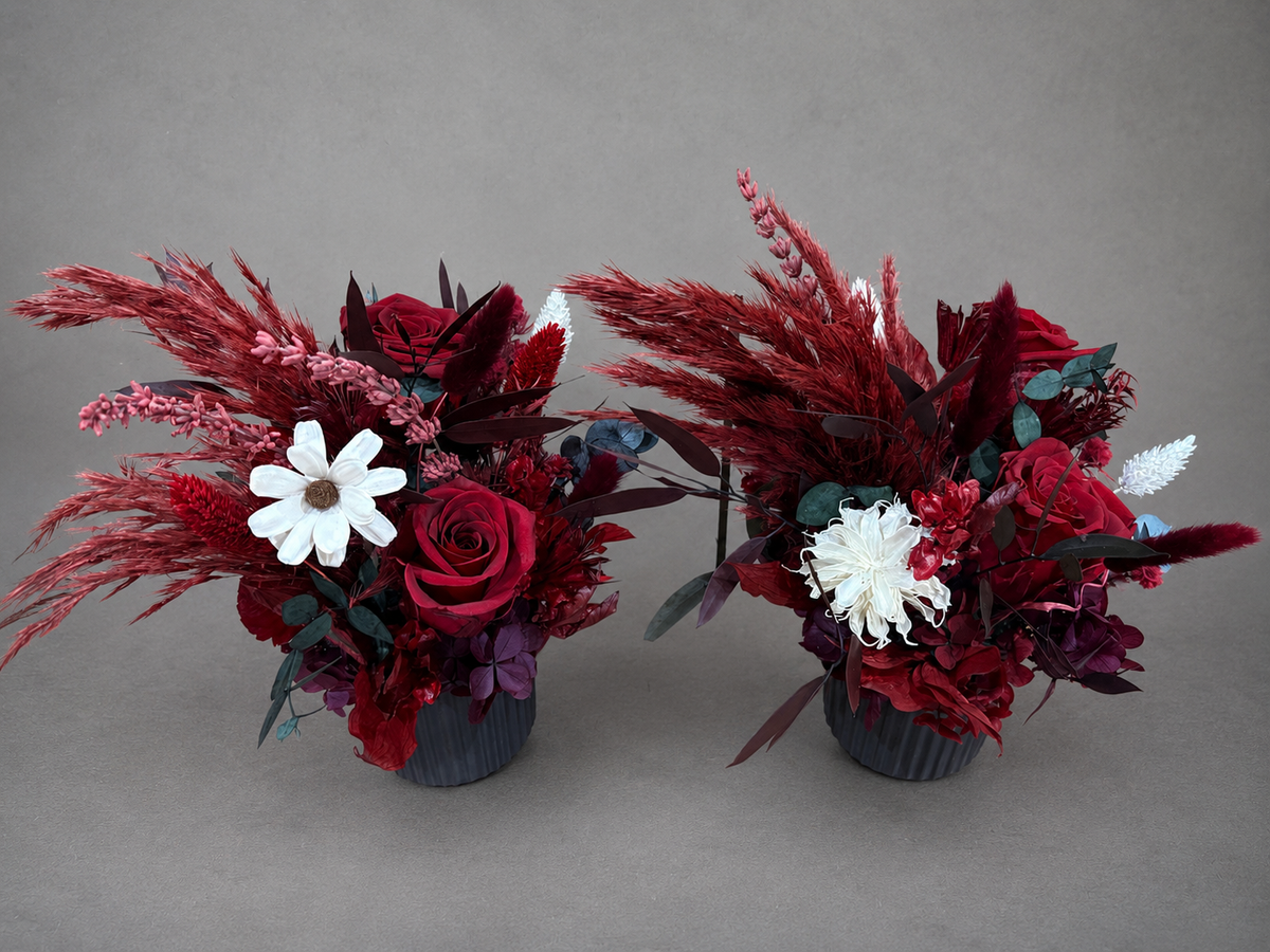 Dried Flower Arrangement in Deep Red and Burgundy Tones
