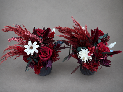 Dried Flower Arrangement in Deep Red and Burgundy Tones