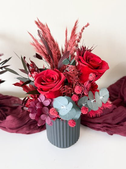 Dried Flower Arrangement in Deep Red and Burgundy Tones