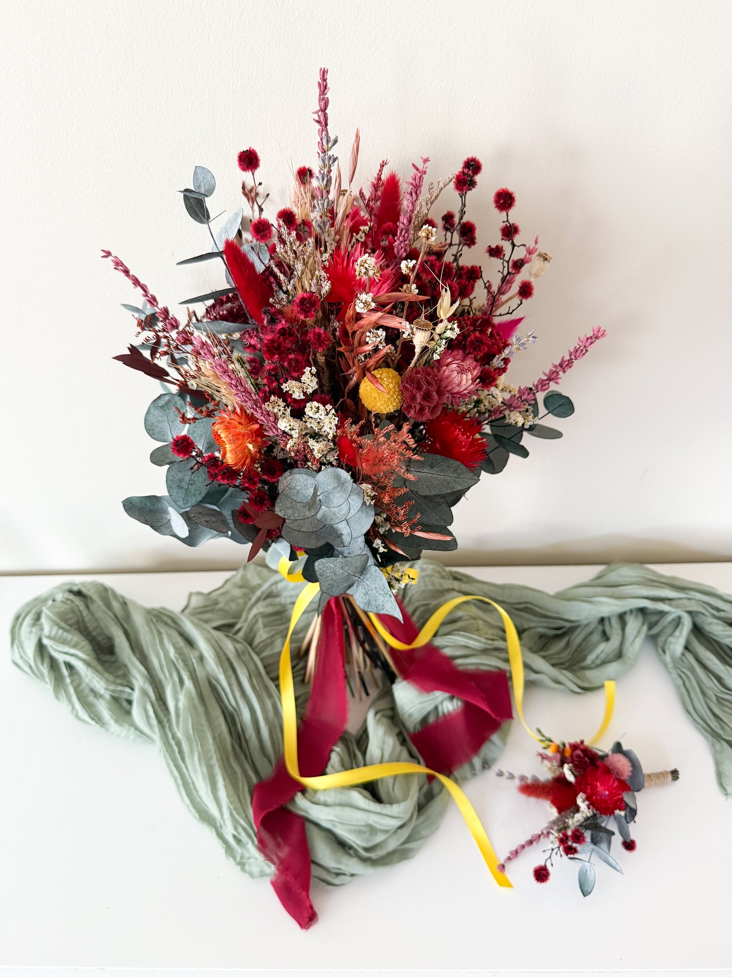 Dried Bridal Bouquet | Eucalyptus & Romantic Red