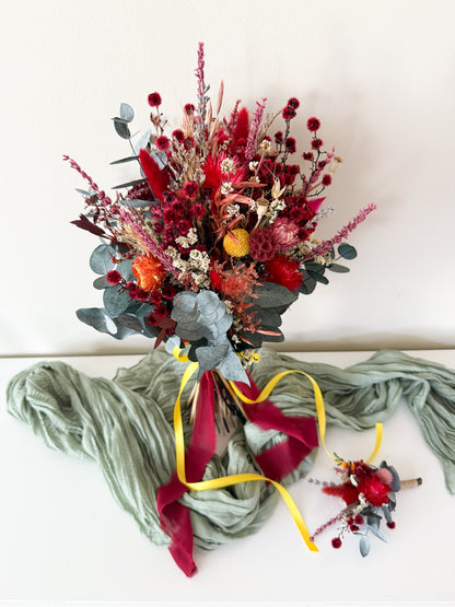 Dried Bridal Bouquet | Eucalyptus & Romantic Red
