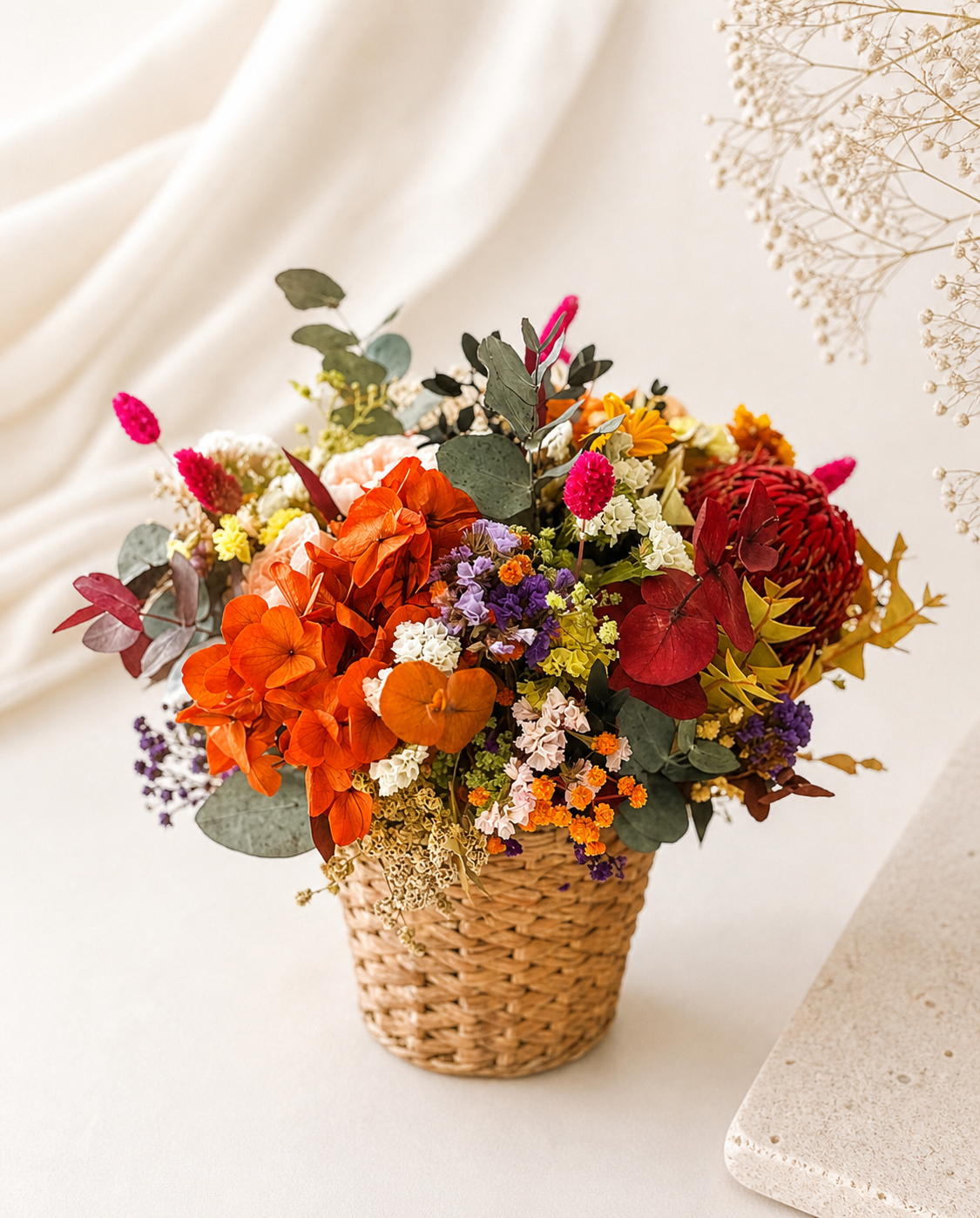 Everlasting Dried Flower Arrangement in Basket