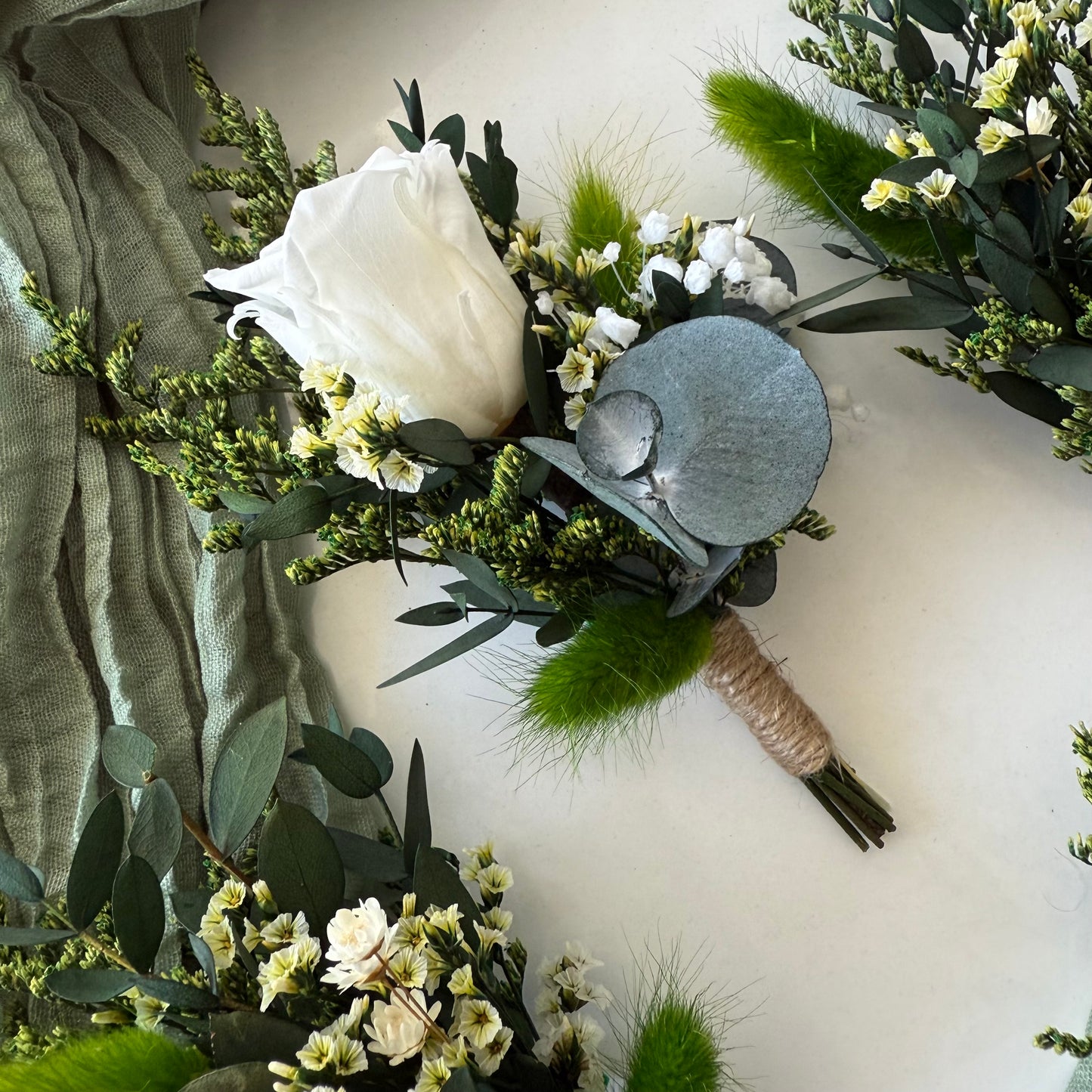Aesthetic Groom Boutonniere with Eucalyptus and Dried Flowers