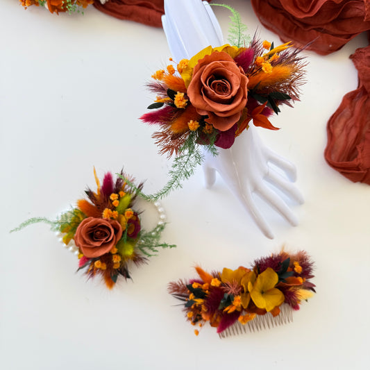 Floral Autumn Boutonniere and Corsage Set