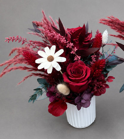 Dried Flower Arrangement in Deep Red and Burgundy Tones