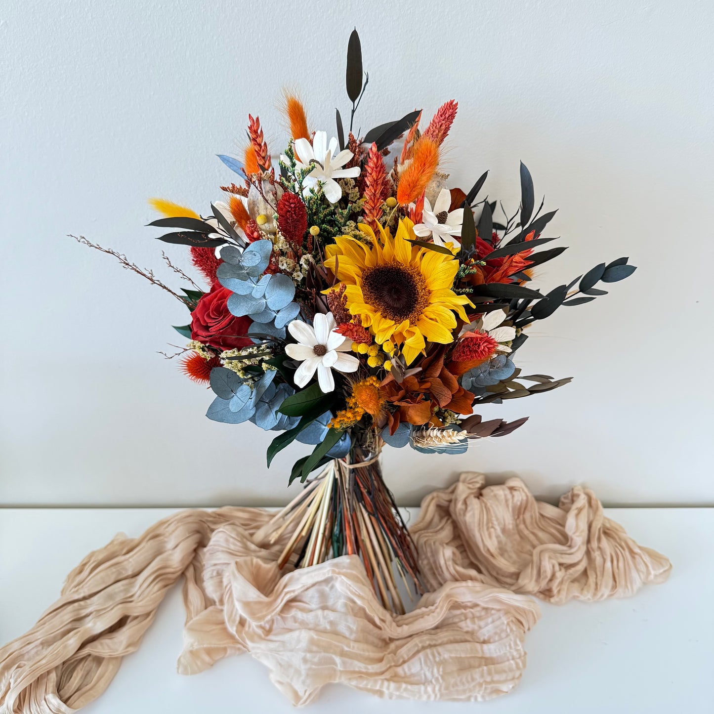Boho Bridal Bouquet with Sunflower & Dried Florals | Australia