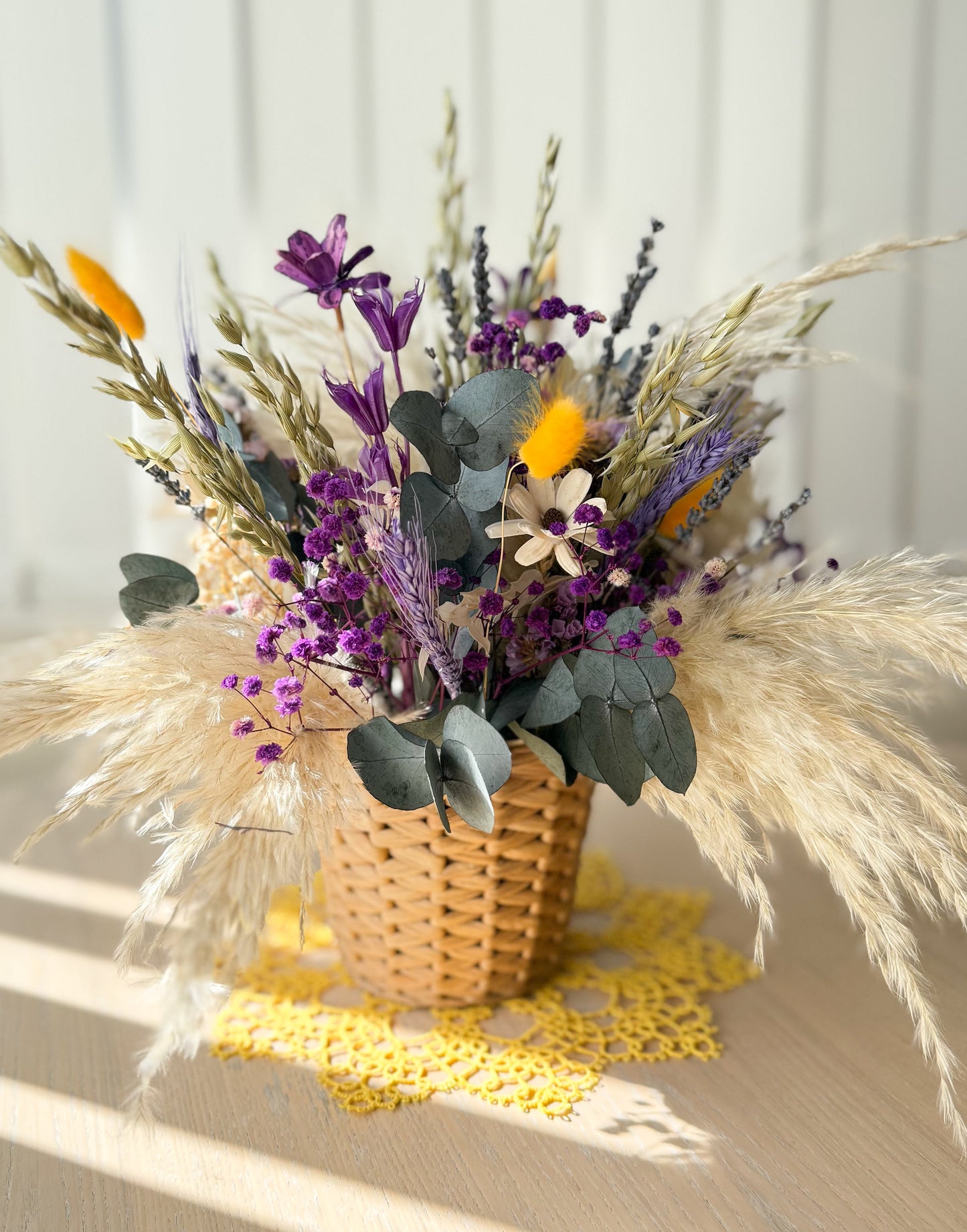 Dried Flower Basket Arrangement - Wildflower Style Floral Decor Gift