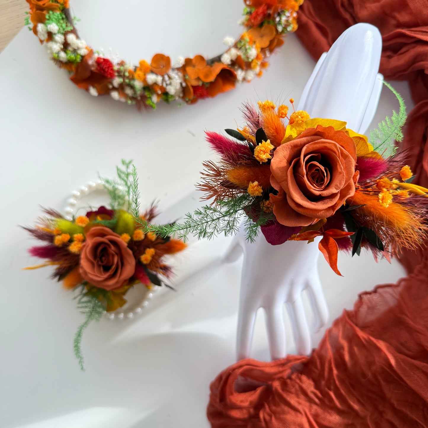 Floral Autumn Boutonniere and Corsage Set