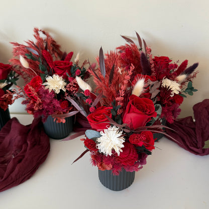 Dried Flower Arrangement in Deep Red and Burgundy Tones