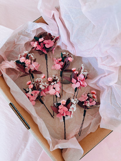 Floral Hair Pins in Pink