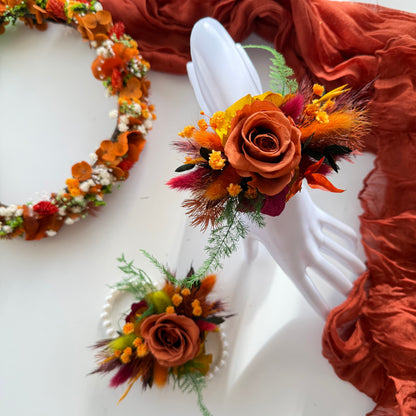 Floral Autumn Boutonniere and Corsage Set