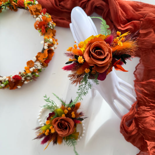 Floral Autumn Boutonniere and Corsage Set