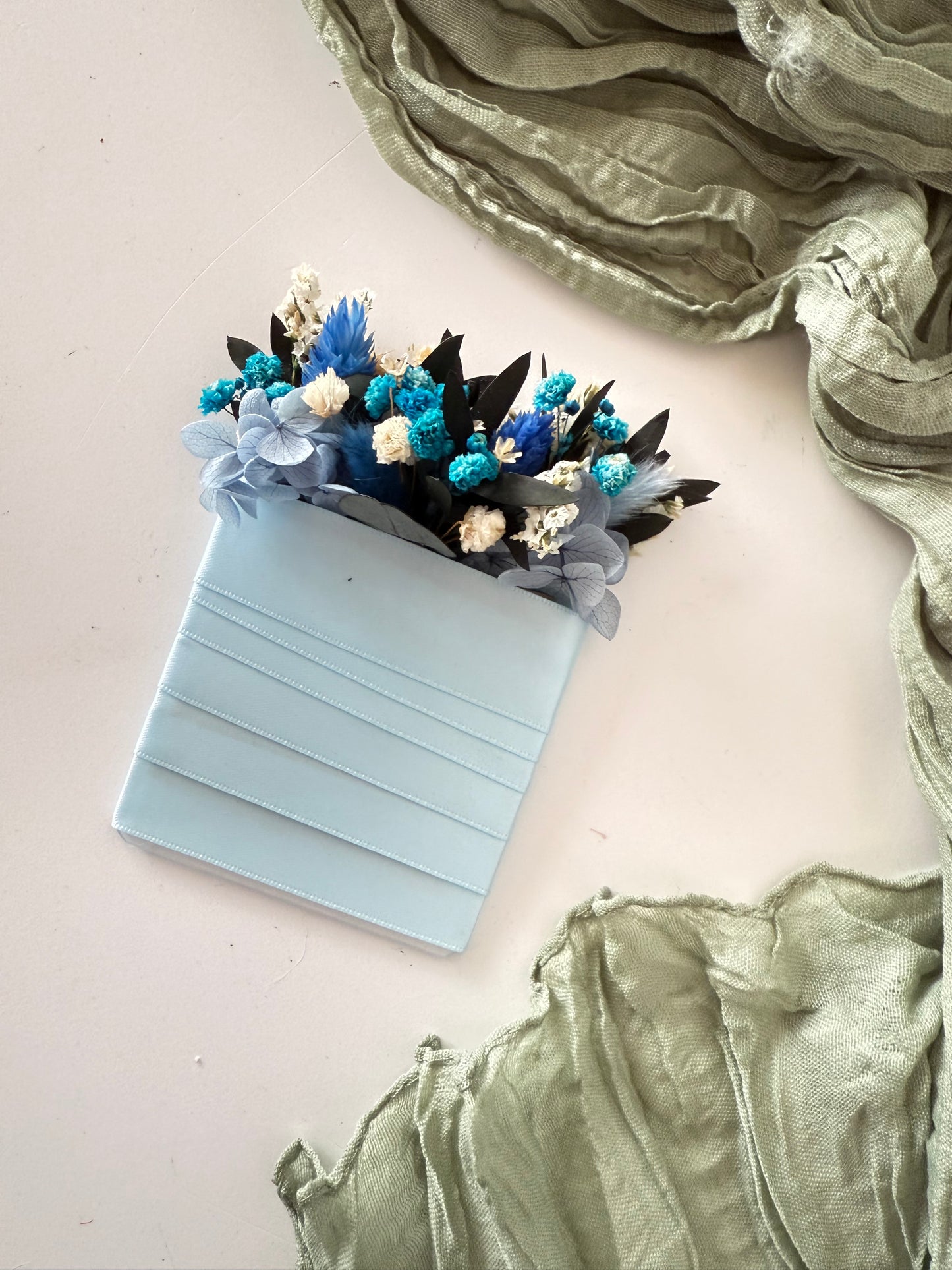 Bridal Bouquet in Soft Blue & White with Roses