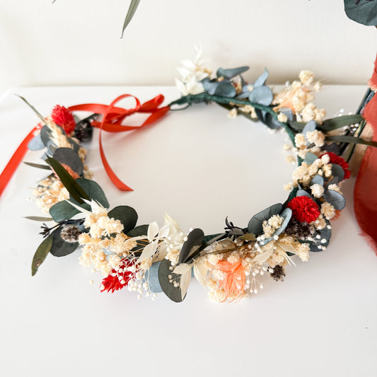 Boho Dried Floral Crown - Terracotta & White