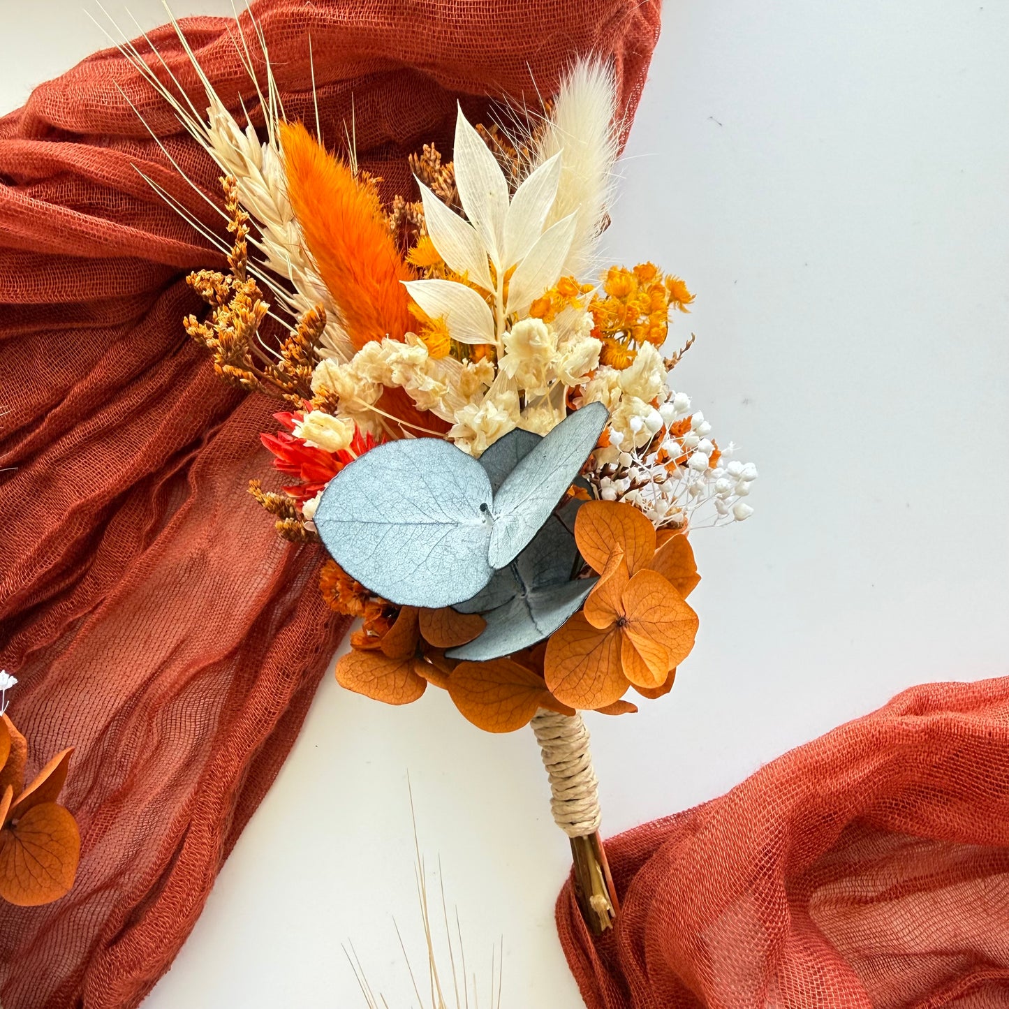Green & Terracotta Boho Dried Flower Boutonniere