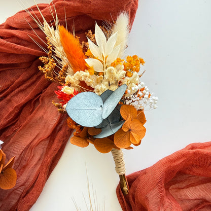Green & Terracotta Boho Dried Flower Boutonniere