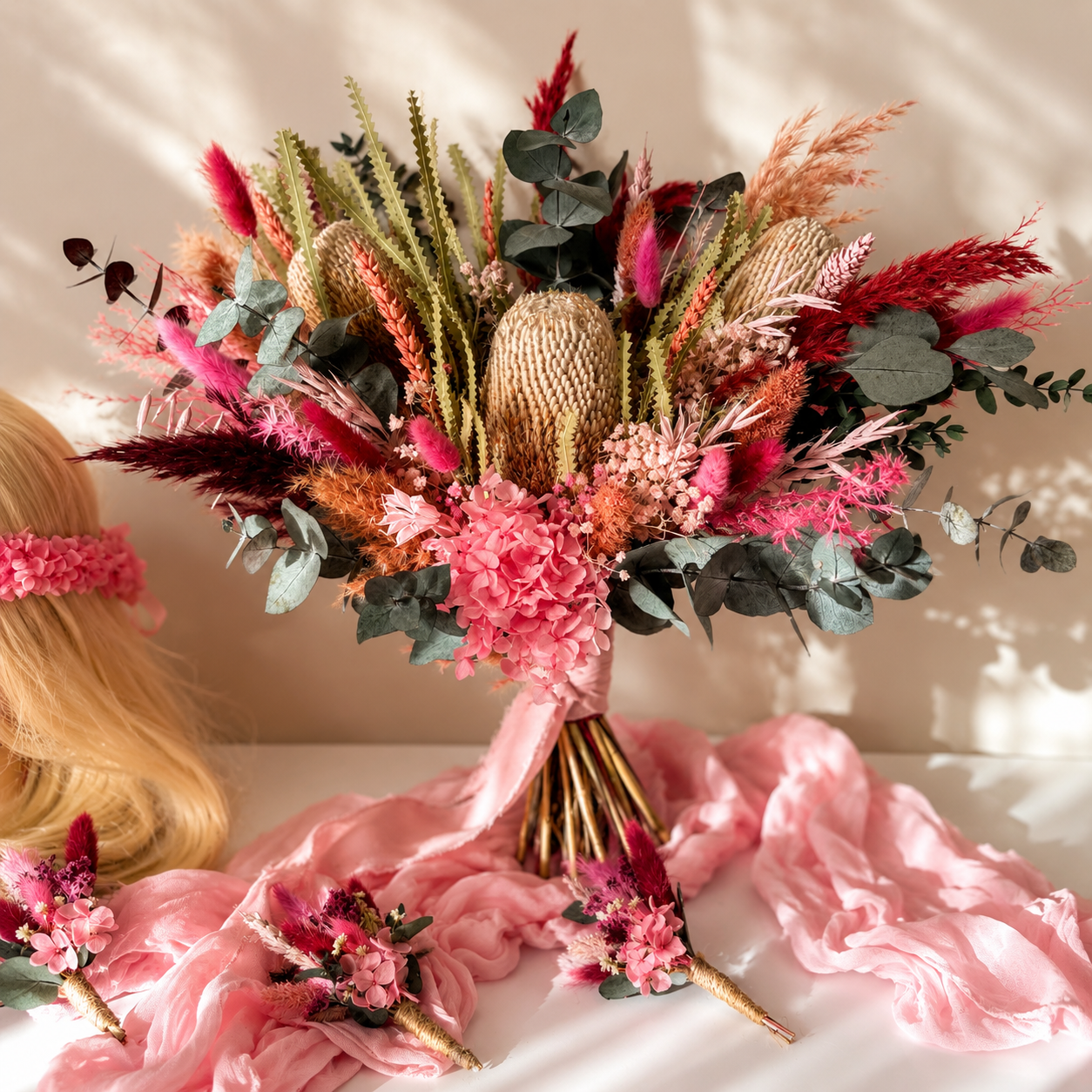 Australian Native Wedding Flower Set | Pink & Green
